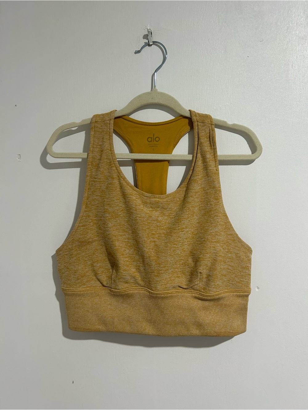 ALO Yoga Mustard Heather High-Neck Racerback Sports Bra